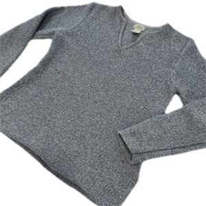 Vintage LL Bean Blue Gray Marled Chunky Cotton Notch Neck Pullover Sweater SMALL